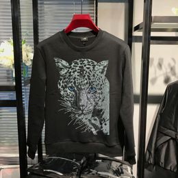 Men's Hoodies & Sweatshirts Explosion Style Pullover Rhinestone Autumn And Winter Big Leopard Diamond Design Men's Hoodie Hip-Hop Sweats