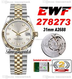 EWF 31mm 278273 A2688 Automatic Womens Ladies Watch Two Tone Yellow Gold Silver Diamond Dial JubileeSteel Bracelet Super Edition Same Serial Card Timezonewatch B2