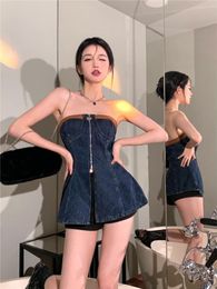 Women's Blouses & Shirts Korean 2022 Womens Sexy Demin Caeidgan Blouse Off Shoulder Tube Tops Jeans Y2k Harajuku Streetwear Blusas FemmeWome