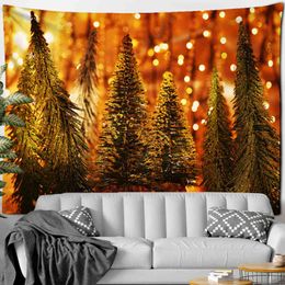 Christmas Cedar Tapestry Night View Wall Hanging Colourful Psychedelic Forest Home Decoration Living Room Decor J220804