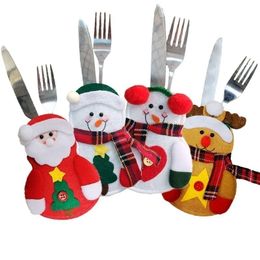 10pcs Santa Elk Fork Knife Holder Pocket Tableware Packaging Pouch for Christmas Party Decoration Cutlery Pocket Party Ornament 201027