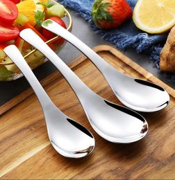 Stainless Steel Chinese Soup Spoons Home Kitchen Deepen Large Capacity Silver Mirror Polished Flatware for Rice Tableware 220509