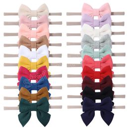 Fashion Soild Colour Linen Hair Kids Bow Bands for Baby Girls Soft Nylon Handmade Toddlers Hairbands Hair Accessories