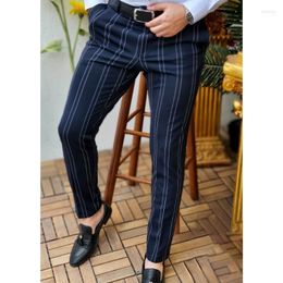 Men's Pants Mens Dress Stripe Business Casual Slim Straight Fashion Male Formal Pencil Trousers High Quality Office ClothingMen's Drak22