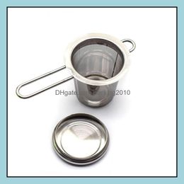 Teapot Tea Strainer With Cap Stainless Steel Loose Leaf Infuser Basket Filter Big Lid Sn1597 Drop Delivery 2021 Coffee Tools Drinkware Kit