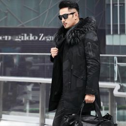 Men's Leather & Faux Real Fur Coat Men Raccoon Collar Winter For Clothes 2022 Parka Casaco 19007 YY941