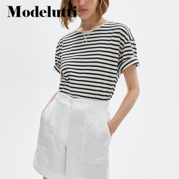 Modelutti England Fashion High Street Vintage Loose Striped Harajuku Tshirt Summer T Shirt Women Camisetas Verano Mujer 220707