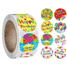 Gift Wrap 100-500pcs Cute Happy Birthday Stickers 2.5cm/1 Inch Children's Party Sealing Decorations Greeting Card LabelsGift