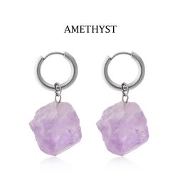 Natural Crystal Rough Stone Irregular Raw Ore Dangle earrings Energy Healing Gemstone Amethyst Earrings Women Jewelry