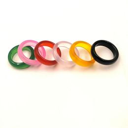 chinese bands UK - Natural Stone Agate Band Rings For Women Men 8 50 CTS 6MM Black Green Fire Red Blue White Multicolored Faceted Gemstone Wedding Ri249f