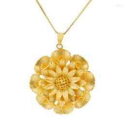 Pendant Necklaces Real 24K Gold Jewellery Design Big Flower Shape Statement For Women's Wedding Gifts WholesalePendant Godl22