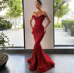 Prom Dresses Red Sweetheart Sleeveless Mermaid High Quality Satin Evening Gowns With Zipper Back vestidos de fiesta de noche