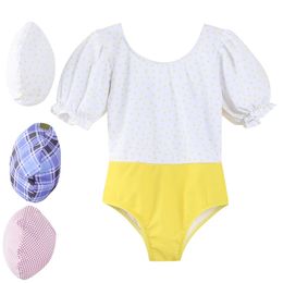 Girls One-Pieces Big Bow Swimsuit Puff Sleeve Designer Fake Two Pieces Beachwear 2-8T Princess Girl Summer Comfortable Swimwear 3 Style