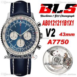 BLSF AB0121211B1X1 ETA A7750 Automatic Chronograph Mens Watch 43mm Blue Dial White Subdial Leather Strap Super Edition Watches Puretime A1b2