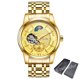 Wristwatches Tourbillon Automatic Mechanical Watch Men Moon Phase Mens Business Watches Luminous Waterproof Stainless Steel Gold Reloj Hombr