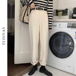 Yedinas Khaki Female Cargo Pants High Waist Harem Loose Jeans Women Casual Streetwear Mom Denim Pant Long Trousers 210527