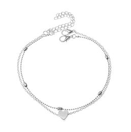 Charm Bracelets Jewellery Fashion Double Layer Heart Anklet Chain Alloy Beads Ankle Bracelet Beach Drop Delivery 2021 I4Udt