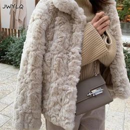 Women's Down & Parkas High Quality White Fur Coat Lamb Wool Elegant Korean Fashion Version Girls Wear Short Lapel Jacket Kawaii Clothe Luci2