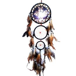 Indian Wolf Dream Catcher with Brown Feathers Dreamcatcher Bead Beautiful Home Hanging Decoration Fashion Handmade Ornament Gift 220707