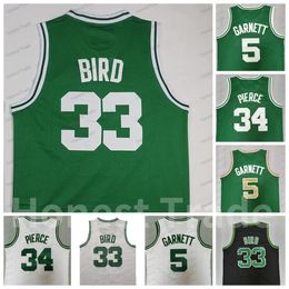 Retro 34 Paul Larry Pierce Bird Jersey White Kevin Vintage Garnett Green White Mens Basketball Jerseys Summer Sports Uniforms Stitched