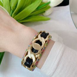 Vintange Luxury Brand Party Jewelry Singature Name Cuff Bangle Light Gold Rainbow Crystal Sign Name Bracelet Women Accessories