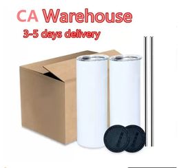 CA warehouse Sublimation 20oz Straight Tumblers with Metal Straws and Silicon Rubber Bottoms Heat Press Water cups Arrive Your Address in Four Days.