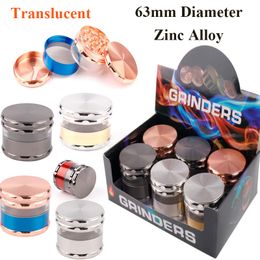 63mm Diameter Tobacco Grinders Smoking Accessories 4 Layers Zinc Alloy Material Creative Translucent Hookahs Grinder GR395