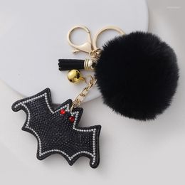 Keychains Diamond-studded Korean Velvet Bat Hair Ball Keychain Personality Car Ring Animal Pendant Manufacturers Spot Enek22