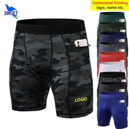 Summer Zipper Pockets Quick Dry Running Shorts Men Gym Fitness Compression Tights Sportswear Leggings Underwear Customised 220704
