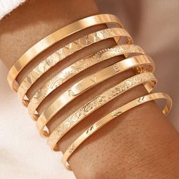 Charm Bracelets 6pcs/sets Gold Colour Alloy Metal Open Bangle For Women2022 Trendy Letter Carving Party Jewellery Accessories 17393Charm CharmC