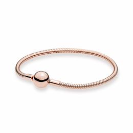 18K Rose gold palted Moments Snake Chain Charms Bracelet Ball Clasp Girl boys Party Jewellery with Original box for Pandora S925 Sterling Sivler bracelets