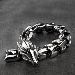 Link Chain High Quality Dragon Black Vintage Punk Bracelet For Men Stainless Steel Fashion Jewellery Hippop Street Culture Mygrillz