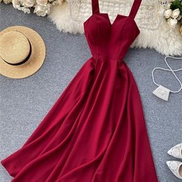 Woherb Summer Robe Dress Women V Neck Long Party Dresses Sexy Tank Backless Spaghetti Strap Maxi Female Holiday Vestidos 220613