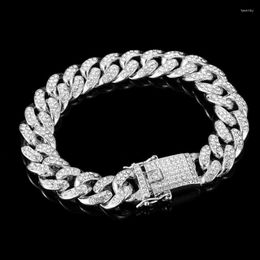 Link Chain Gold Colour Men Hip Hop Bling Bracelets Fashion Rhinestone 20cm Long Miami Cuban Bracelet Jewellery 12mm Fawn22