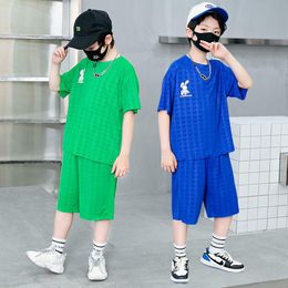 Clothing Sets Children's Clothes For Boy Fashion Ice Silk Summer Kids Outfit Short Sleeve T-shirt Shorts Teens Boys Tracksuit 2 To15 Yea