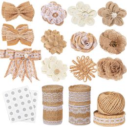 30pcs Burlap Flowers Set Rustic Rose Flower for Burlap Decoration DIY Craft Bouquets Home Wedding Christmas Party Decorations