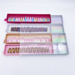 Glittering Holographic Customise False Nail Tips Box French Full Cover Acrylic Nails Package Boxes Custom Logo