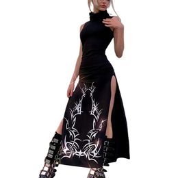 Spaghetti Strap Dress Hem Slim Waist Slit Irregular Long Dresses Sling Vestido 220613