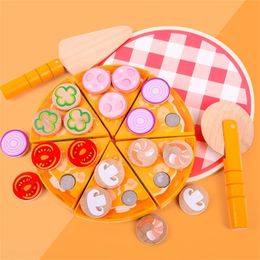 Children Educational Early Education Wooden Pretend Play Toy Simulation Kitchen Toy Learn To Make Six Different Flavors Of Pizza LJ201211