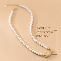 925 sterling silver Pearl Female Simple Graceful Diamond Planet Sweet Retro Clavicle