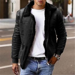 Winter Men Faux Leather Jackets Fleece Warm Parka Thicken Thermal Faux Fur Overcoat Outerwear L220801