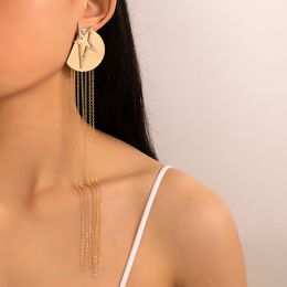 Dangle & Chandelier Bohemian Tassel Drop Earrings for Women Silver Color Star Luxury Pearl Stone Long Chain Dangle Earring Jewelry