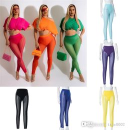 2022 Womens Sheer Yoga Leggings Designer Clothing Sexy Perspective Mesh Pants Summer Casual Multicolor Trousers