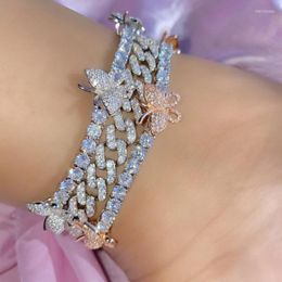 Anklets Iced Out Bling Clear 5A Cubic Zircon White Pink Cz Butterfly 5mm Tennis Chain Charm Anklet For Women Summer Beach Styles Jewellery Mar