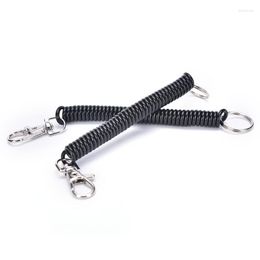 Keychains 2PCs Elastic Spring Rope Key Chains Rings Silver Color Metal Carabiner For Outdoor Camping Anti-lost Phone Keychain Fred22