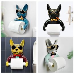 Tray Toilet Paper Holder Hygiene Resin Free Punch Hand Tissue Box Household Paper Towel Holder Reel Spool Device Dog Style 220624