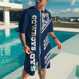 Summer Men Sports Suit shirt Creative Footbal Retro Clothing Square Rugby Print And Shorts Set Tops 220613