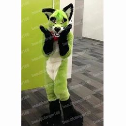 Halloween Green Long Fur Husky Dog Mascot Costume high quality Cartoon Plush Anime theme character Christmas Carnival Adults Birthday Party Fancy Outfit