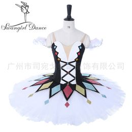 Adult black white Harlequin professional classical ballet pancake tutu BT9050