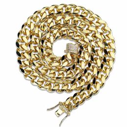 Chains MISSFOX HIP Hop Jewelers 18mm USA Men Iced Out 24K Gold Plated Tone Artificial CZ Miami Cuban Link Chain Choker Necklace 18" 22&